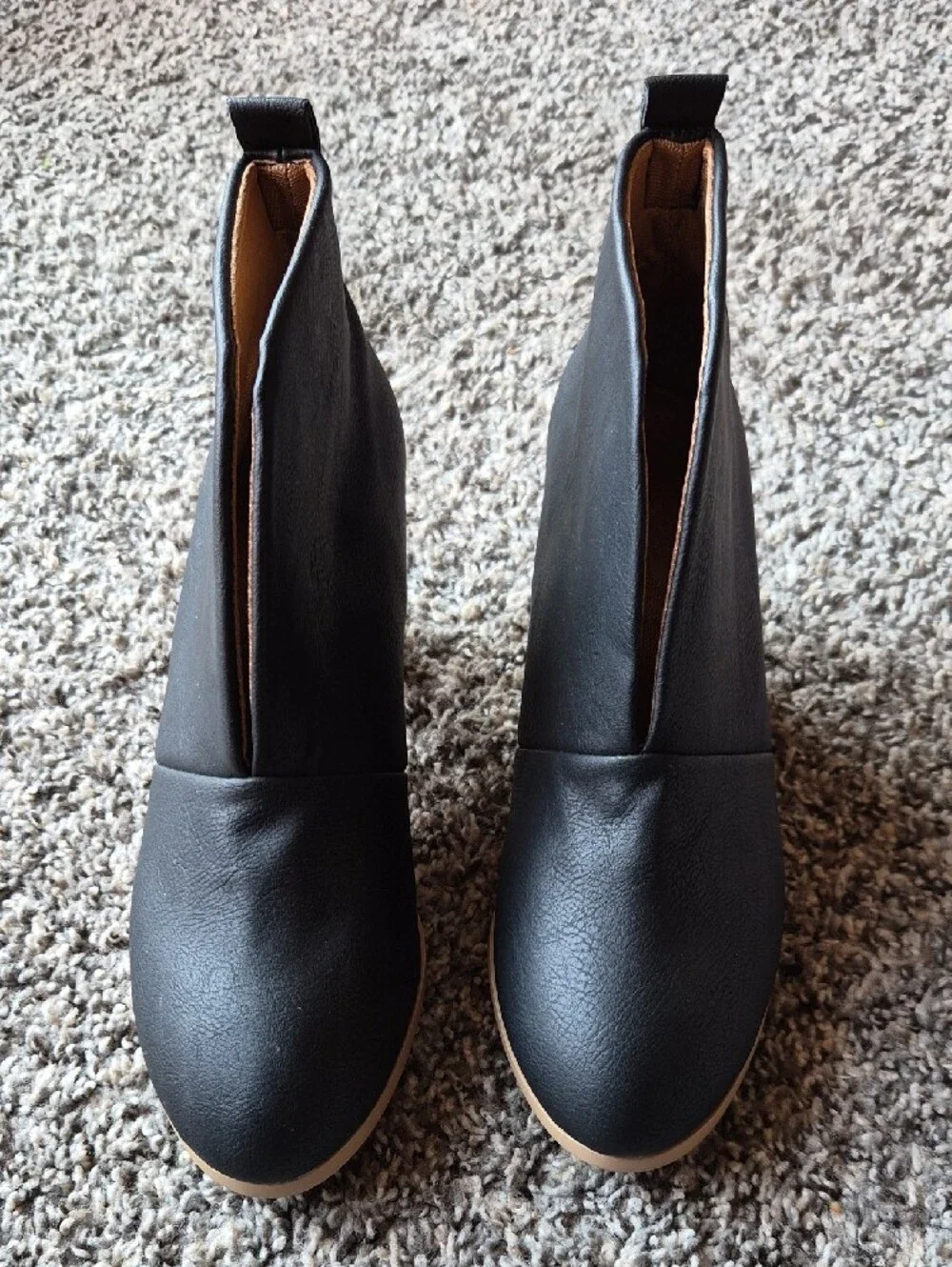 Women's V Slit Black Ankle Booties with Stacked Heel Size 37